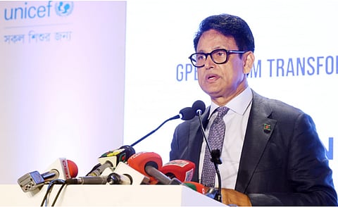 Dr ANM Ehsanul Haque Milon addresses the 'Global Partnership for Education System Transformation Grant and Multiplier Grant for Bangladesh' programme at the InterContinental Dhaka on Thursday.