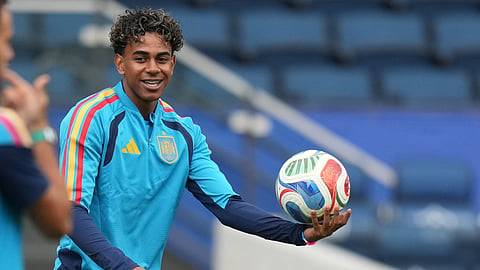 Spain's Lamine Yamal attends training session ahead of a FIFA World Cup round of 32 match against Austria in Carson, California on Wednesday