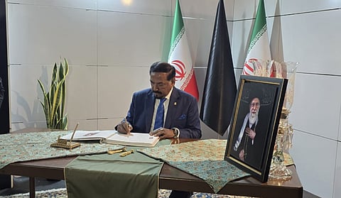 Speaker Hafiz Uddin Ahmad attends the state funeral of Imam Khamenei and signed the condolence book.