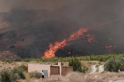 A wildfire rages in Alfajir, near Almeria in southeastern Spain, 10 July 2026.