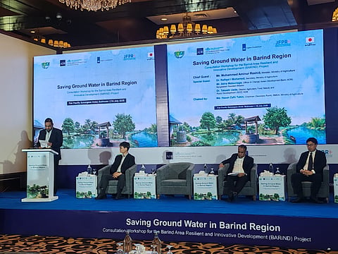 Speakers at consultation workshop titled "Groundwater Conservation: Barind Area Resilient and Innovative Development (BARIND)" in the capital on 14 July, 2026.