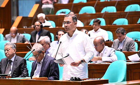 Prime Minister Tarique Rahman speaks during the Jatiya Sangsad session on Wednesday.