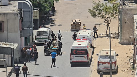 View in front of Nasser Medical Complex in Khan Yunis, Gaza.