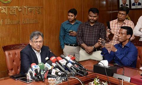 Home Minister Salahuddin Ahmed speaks to the reporters at the Home Ministry on Thursday.