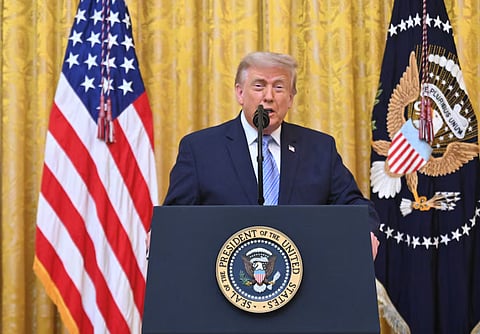 US President Donald Trump addresses the nation from the East Room of the White House in Washington, DC on July 16, 2026.