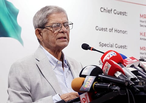 Mirza Fakhrul speaks at a discussion at a hotel in the city.
