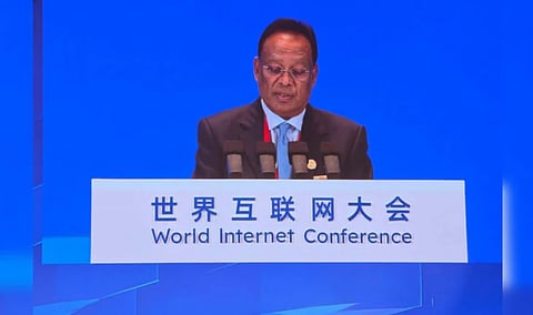 Posts, Telecommunications and Information Technology Minister Fakir Mahbub Anam speaks at Silk Road Forum in Xi’an, China, on National Health Card and AI-driven healthcare.