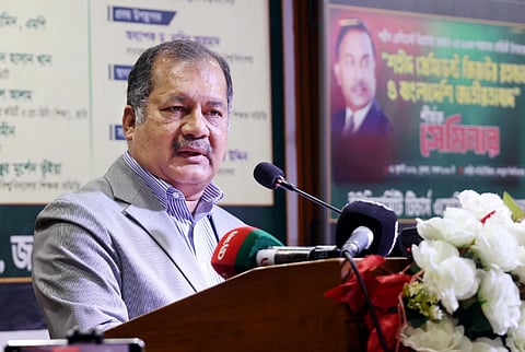 Information and Broadcasting Minister Zahir Uddin Swapon speaks at a seminar titled "Shaheed President Ziaur Rahman and Bangladeshi Nationalism" on Wednesday.