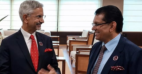 Foreign Minister Dr Khalilur Rahman exchanges greetings with Indian External Affairs Minister Dr S Jaishankar on the sidelines of the ASEAN Regional Forum Foreign Ministers' Meeting in Manila, the Philippines, on Thursday.