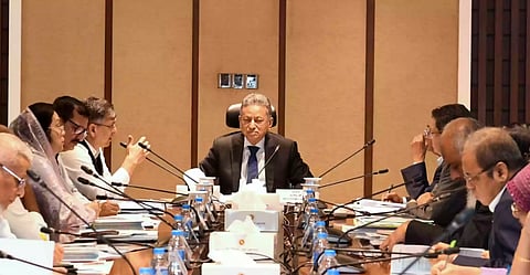 Finance Minister Amir Khasru Mahmud Chowdhury speaks at his first meeting with Finance Division officials at the Ministry of Finance in Dhaka on Thursday.