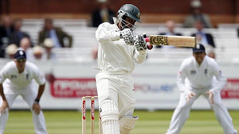 Bangladesh's Tamim Iqbal hits a boundary on his way to scoring a century in the Lord's Test against England in 2010.