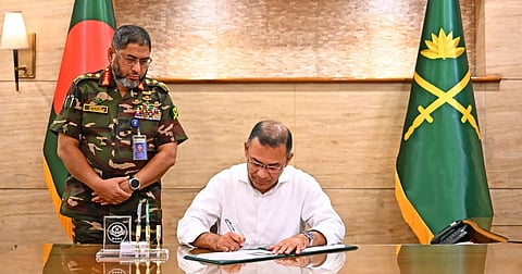 Prime Minister Tarique Rahman addresses the inaugural session of the Army Headquarters Selection Board-2026 on Sunday.