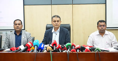 CTTC chief and Additional Commissioner of Dhaka Metropolitan Police Mohammad Shamsul Haque addresses a press briefing at the DMP Media Centre on Monday.