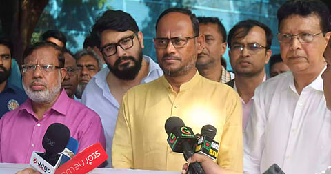 State Minister for Fisheries and Livestock Sultan Salauddin Tuku speaks at a Global Tiger Day rally at Bangladesh National Zoo in Dhaka on Wednesday.