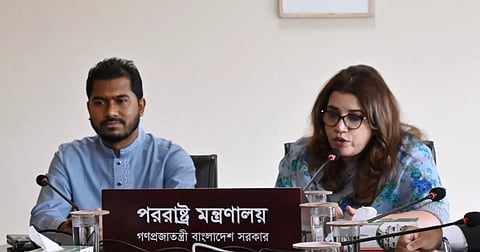 State Minister for Foreign Affairs Shama Obaed Islam addresses a joint media briefing at the Ministry of Foreign Affairs in Dhaka on Thursday.