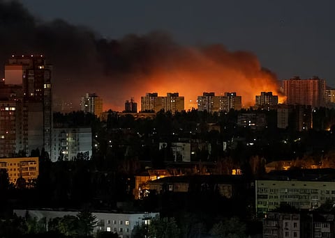 Smoke rises in the city during a Russian missile strike, amid Russia's attack on Ukraine, in Kyiv, Ukraine July 30, 2026.