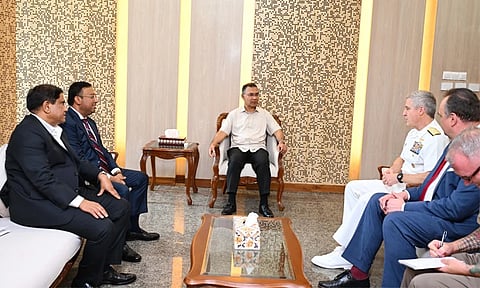 Commander of the United States Pacific Fleet, Admiral Stephen T. Koehler meets Prime Minister Tarique Rahman at the Prime Minister's Office in the Secretariat.