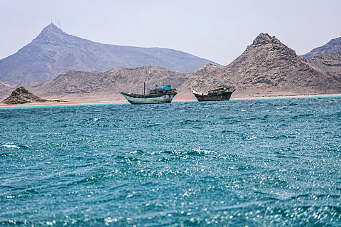 Boats float near the coast of Bab el-Mandeb, Yemen, April 2, 2026.