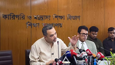 PMO Spokesperson Mahdi Amin speaks at a press briefing on Bangladesh-China cooperation in technical and vocational education at the Ministry of Education in Dhaka on Monday.