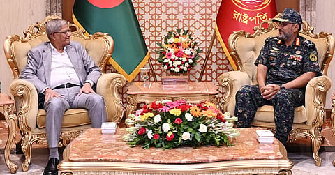 Director General of Ansar-VDP Major General Abdul Motaleb Sazzad Mahmud pays a courtesy call on President Mirza Fakhrul Islam Alamgir at Bangabhaban on September 1, 2026.