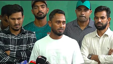 CWAB president Mohammad Mithun speaks to the press after a meeting with the BCB in Mirpur on Tuesday.