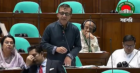 Commerce Minister Khandakar Abdul Muktadir speaks in Parliament on Thursday.