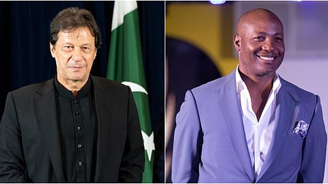 Former Pakistan prime minister and captain Imran Khan (L), former West Indies captain Brian Lara.