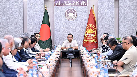 Prime Minister Tarique Rahman chairs the meeting at the Secretariat on Monday.