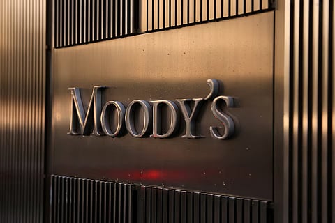Signage is seen outside the Moody's Corporation headquarters in Manhattan, New York, US, November 12, 2021.