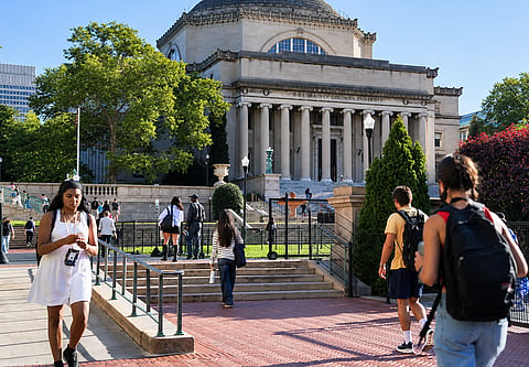 Students walk on campus at Columbia University during the first day of the fall semester in New York City, US, on Sep 2, 2025.