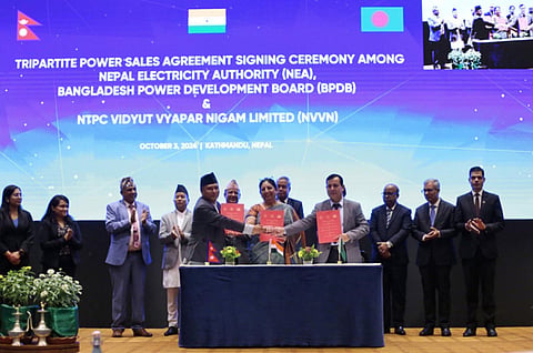 Nepal, India and Bangladesh sign a trilateral power trade agreement in this file photo.