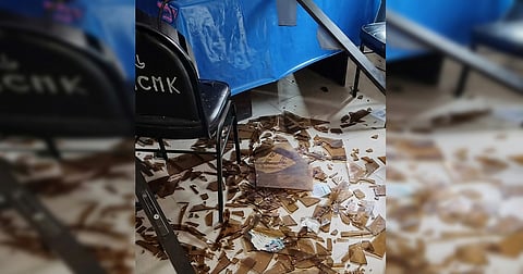 Scattered glass is seen inside the Mirpur Upazila Health Complex in Kushtia after the attack.