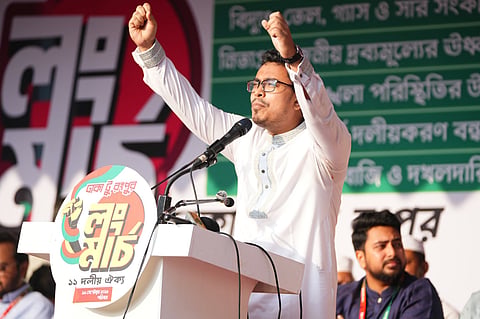 DUCSU VP Shadik Kayem speaks at the rally