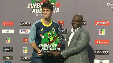 Australia captain Mitchell Marsh with the ODI series trophy after his side beat Zimbabwe 3-0.