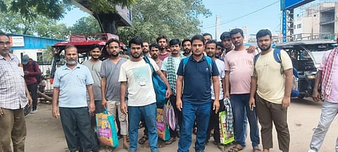Migrant workers from West Bengal after being released in Chhattisgarh.