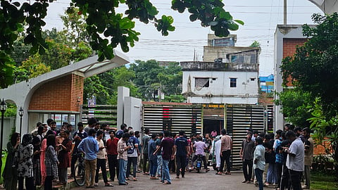 CUET students block main gate against new VC’s entry on Tuesday.