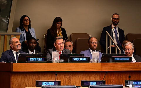 Prime Minister Tarique Rahman addressed a high-level meeting on the existential threat posed by sea-level rise at the UN Headquarters on September 24, 2026.