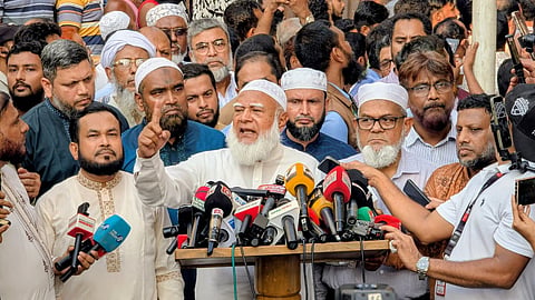 Opposition Leader and Jamaat-e-Islami Ameer Dr Shafiqur Rahman speaks to the media on Monday.