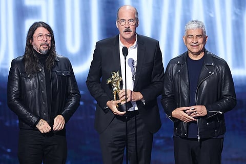 Dave Grohl, Krist Novoselic, and Pat Smear at the 2026 MTV VMAs in Los Angeles.