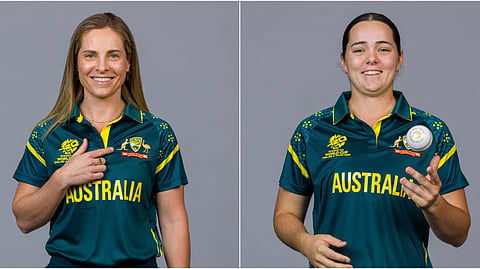 Australia women's team captain Sophie Molineux (L), all-rounder Lucy Hamilton.