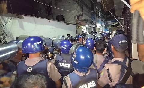 Police deployed in a lane in the capital's Bangla Motor area on October 2, 2026.