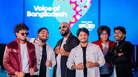 Bangladeshi a cappella and beatbox group Beatmosphere celebrates after winning the Voice of Bangladesh national final, earning the right to represent the country at the inaugural Eurovision Song Contest Asia in Bangkok.
