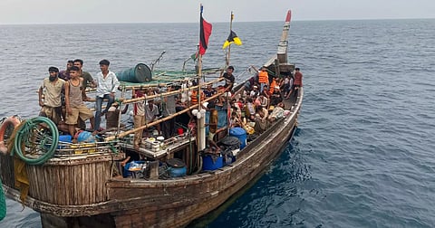 Bangladesh Navy personnel rescue 65 people from a wooden boat allegedly being used for human trafficking to Malaysia off Saint Martin’s on Wednesday.