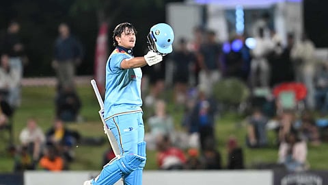 Titan's Lhuan-dre Pretorius celebrates after completing his century.