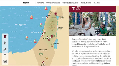 A map of Israel from the river to the sea, erasing the occupied Palestinian territories and Gaza, is shown on the LA Times site as part of an ad placed by the Israeli Ministry of Tourism