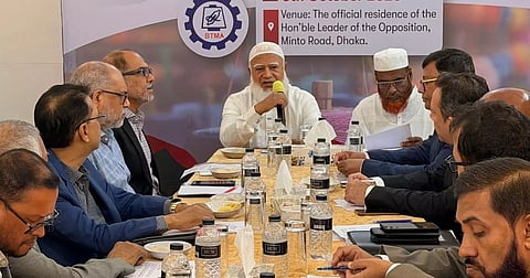 Opposition Leader Dr Shafiqur Rahman meets a delegation of the Bangladesh Textile Mills Association at his official residence in Dhaka on Tuesday.