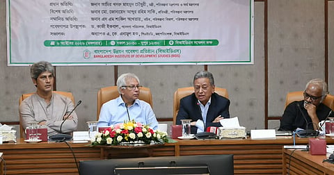 Finance and Planning Minister Amir Khosru Mahmud Chowdhury speaks at a seminar on the future of NGO financing at BIDS in Dhaka on Tuesday.
