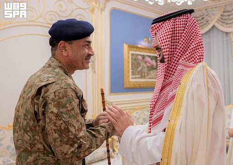 Saudi Defense Minister Prince Khalid bin Salman bin Abdulaziz Al Saud meets Pakistan's Chief of the Defence Forces and Chief of Army Staff Field Marshal Asim Munir, in Riyadh, Saudi Arabia, September 25, 2026.