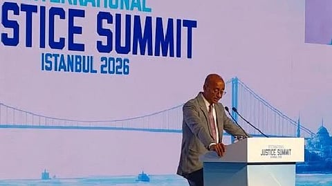 Law, Justice and Parliamentary Affairs Minister Md Asaduzzaman addresses the inaugural function of The International Justice Summit-Istanbul 2026.