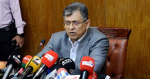 Home Minister Salahuddin Ahmed speaks to reporters at the Secretariat in Dhaka on Thursday.
